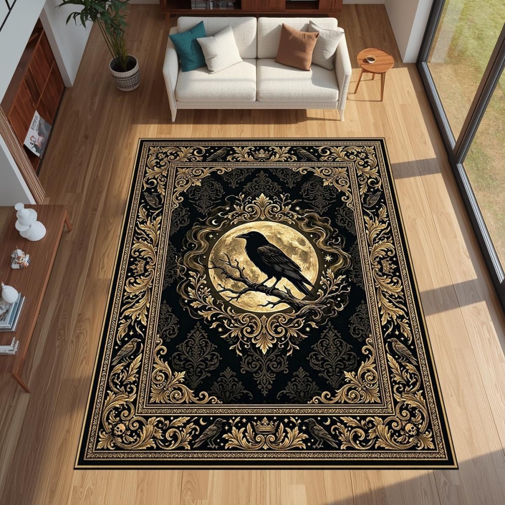 Commercial Printing Usa - Grand tapis imprimé gothique Golden Raven