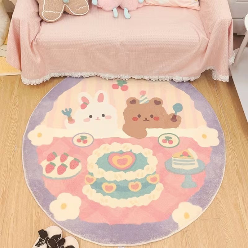 Commercial Printing Format - Tapis rond imprimé lapin et ours,