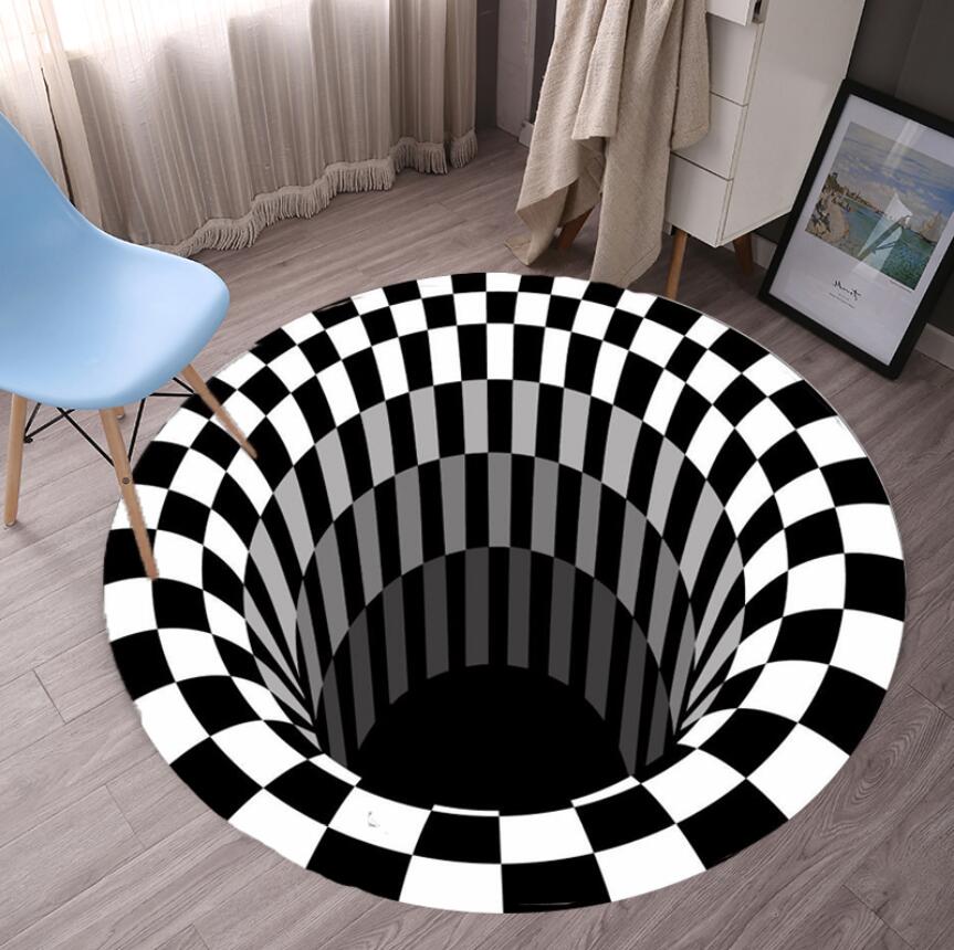 Commercial Fabric Printing - Tapis de Chambre Géométrique, Noir et